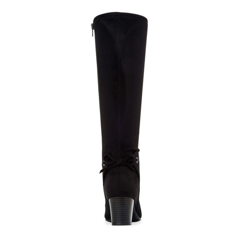 CHARTER CLUB Womens Black Flower Grommets Stretch Zip-Up Heeled Boots 8.5 - Picture 3 of 4